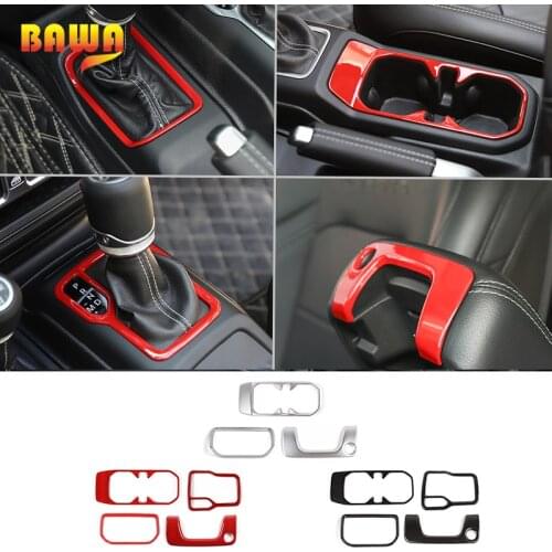 BAWA ABS Car 4-DW Gear Shift Panel Front Cup Holder Armrest Box Keyhole Cover Stickers For Jeep Wrangler JL 2018 2019