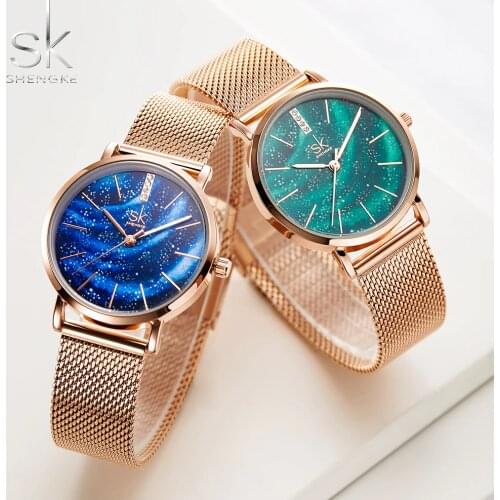 Shengke New Women ladies Watches Japanese Quartz Movement Luxury Stainless Steel Starry Green Fashion Style new Reloj Mujer