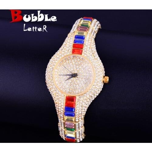 Women Watch Dial Military Quartz Clock Luxury Colorful Rhinestone Business Waterproof 21 cm