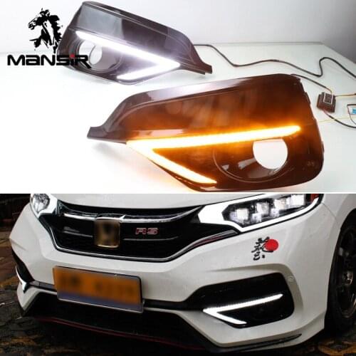 12V LED Daytime Running Light Daylight ABS Car DRL For Honda Jazz Sport RS 2018 2019 Auto Turn Yellow Signal Relay DRL Fog Lamp