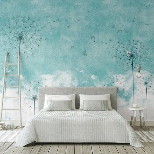 Custom Photo Wall Papers Home Decor Modern Blue Dandelion Flying Bird Bedroom Living Room TV Wall Decoration Mural 3D Wallpaper