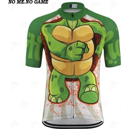 Summer New Mens Funny Cycling Jersey Short Sleeve Cartoon Green Tortoise Bike Wear Clothing Road Bike Clothes Shirts Jersey