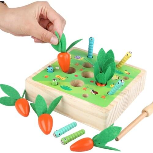 Pulling Radish and Catching Insects Game Children Catching Insects Fishing Wooden Toys Baby Grasping Sensory Building Blocks