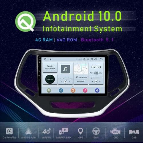 JSTMAX 10.2" Android 10.0 Car media radio player For Jeep Cherokee 2014 2015 2016 Bluetooth 4G+64G GPS Navi HDMI DSP PLAYER