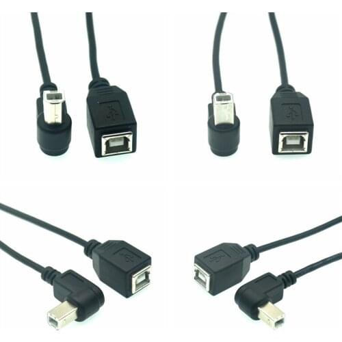 USB 2.0 B Female to Type-B Male 90 Degree Right Angle Printer Short Extension Cable 20cm for Printer Scanner Mobile HDD and More