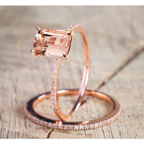 Seanlov Female Square Ring Sets Luxury Rose Gold Filled Ring Jewelry Vintage Wedding Band Promise Engagement Rings For Women