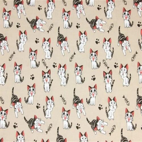 Cartoon Cat Fish Bone Print 100% Cotton Fabric for Boy Clothes Bedding Set Hometextile Cushion Cover Backpack DIY