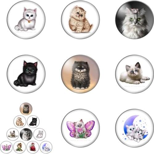Art Lovely Baby Cat Drawings 10mm/12mm/14mm/16mm/18mm/20mm/25mm Round Photo Glass Cabochon Demo Flat Back Making Findings