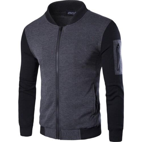 Spring autumn mens Baseball jacket Sleeve color patchwork slim Stand collar bomber coat male British style zip Cardigan outwear