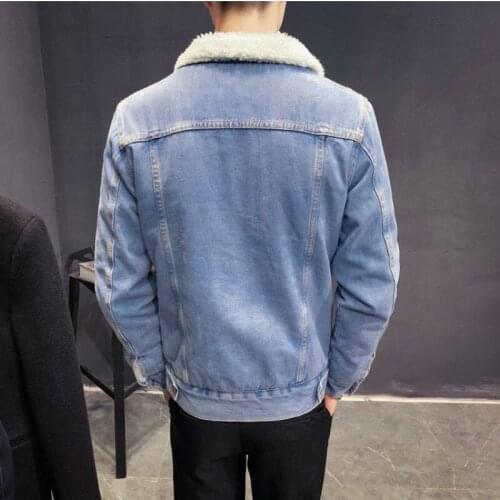 Winter Men Denim Coat Fleece Lining Casual Single Breasted Jacket High Street Thicken Warm Vintage Black Outwear Oversize 6XL