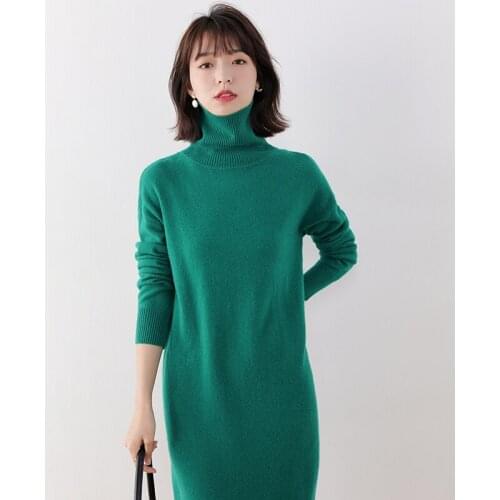 Hot Sale Women Knitwears Longer Dresses 100% Australian Wool Knitted Pullovers Soft Warm High Elastic Ladies Jumpers