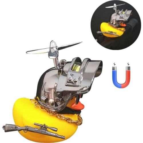 Cute Yellow Duck Car Decoration with Propeller Helmet Silicone Duck Toys for Vehicels Dashboard Ornaments