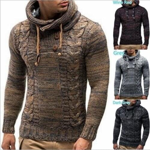 Men sweater Autumn Winter casual hand knitted Men Slim High Round Neck Sweater Long-sleeved Shirt