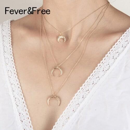 Fever&Free New Arrival Jewelry Collar Multi-Layer Long Necklace Crescent Boho Necklace Pendants Fashion Joias Feminina Wholesale