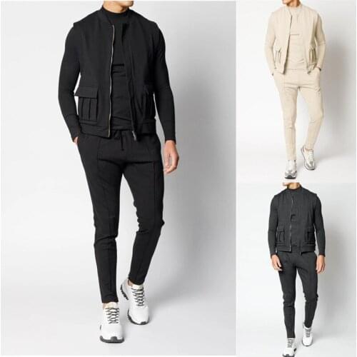 New Fashion Leisure 3 Pieces/set of Mens Jogging Suit Running Jogging Suit Fashion Black Exercise Suit In 2021