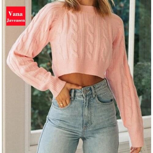 Autumn Solid Color Short Knitwear Women Sweater Long Sleeve O-neck Pullover Sueter Mujer Winter Clothes Women Knitting Harajuku