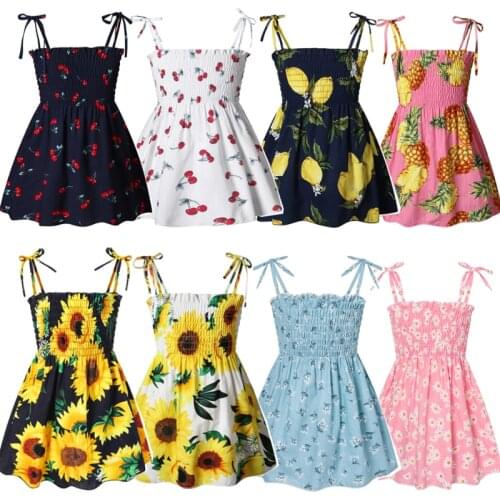 Baby Girl Dress Sleeveless Sling Princess Cotton Cherry Floral Printed Dresses Cute Kids Girls Casual Sundress 1-6 Years