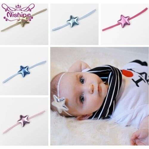 Nishine 5pcs/lot 5*5 CM Star Shape Headband Fashion Children Elastic Hair Bands One Hundred Days Baby Photography Headwear