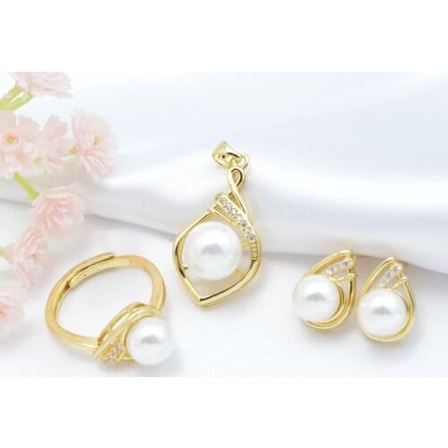 Hongwaysp luxury Noble jewelry charming Water drop set of shell pearl pendant& earring &ring