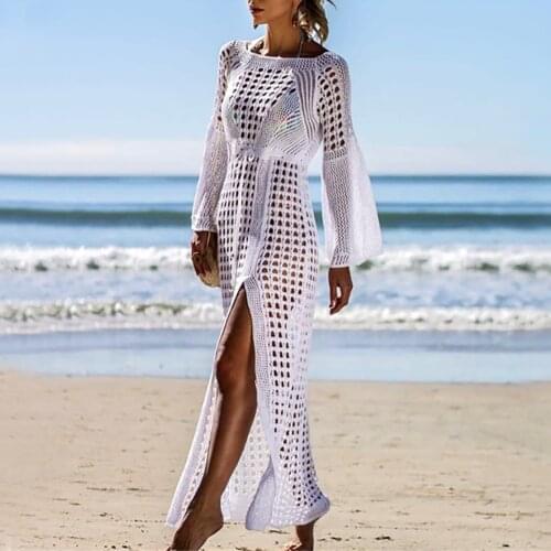 Sexy Bikini Cover-ups Hollow Swimsui Women Coverup Solid Bathing Suit Cover Up Cardigan Sexy Tapados Mujer Lace Beach Dress