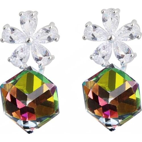 IDESTINY Flower Shaped Earrings with AAA CZ stone and Cube Austrian Crystal For Women Fashion Stud Earings Bijoux Jewelry Gift