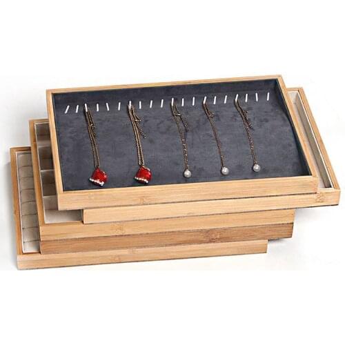 New Natural Bamboo Frame Jewelry Box Soft Velvet Inner Jewellery Tray Rings Necklaces Display Earrings Pendant Storage Organizer