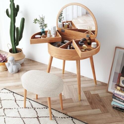 Nordic Small Apartment Clamshell Dressers Bedroom Furniture Dressing Table Modern Minimalist Cloakroom Vanity Tables with Mirror