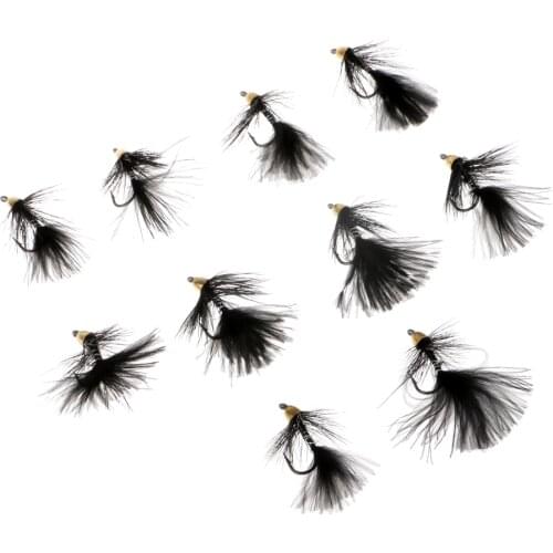 10pcs Bead Head Woolly Bugger Wet Flies Sinking Trout Fishing Flies Artificial Feathers Black Replacement Tackles