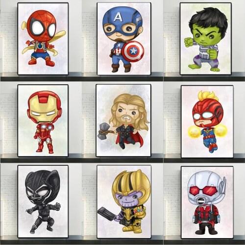 Marvel Superhero Canvas Painting Cartoon Wall Art Posters and Prints Captain America Canvas Frame Childrens Bedroom Home Decor