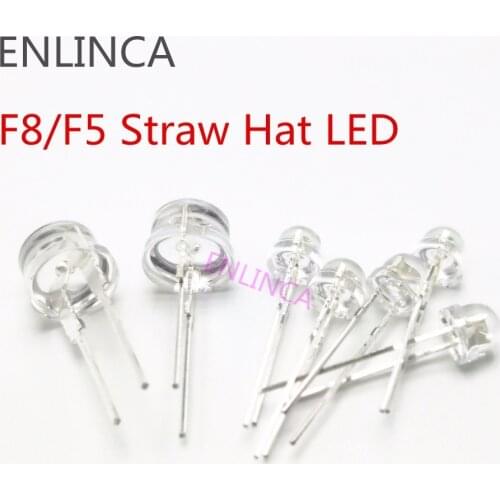 50-100pcs F5 F8 5mm 8mm Straw Hat LED warm White Ultra Bright White yellow Red Blue Green LED Light Emitting DiodeBulbs