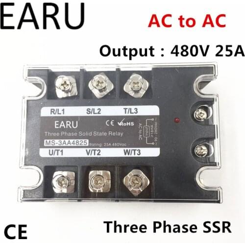 TSR-25AA SSR-25AA Three Phase Solid State Relay AC90-280V Input Control AC 30~480V Output Load 25A 3 Phase SSR High Power AA4825