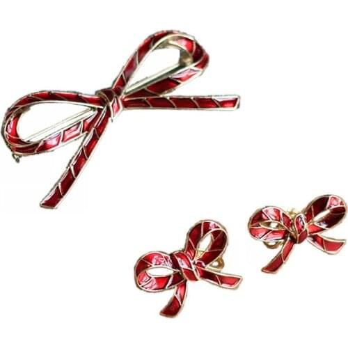Jewelry transparent red enamel bow lady Brooch