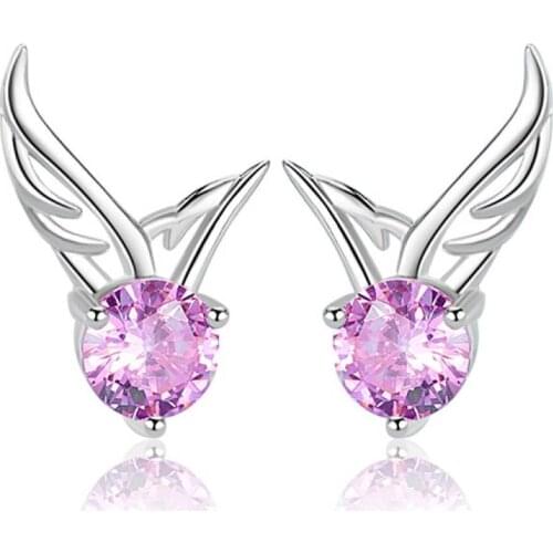 S925 Sterling Silver Earring for Women Silver Diamond Angel Wings Earrings Fine Jewelry Stud Earring Female boucle d'oreille