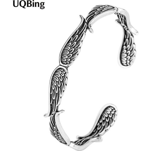 Vintage Open Adjustable Angle Wings Women Bangles 925 Sterling Silver Jewelry Wholesale