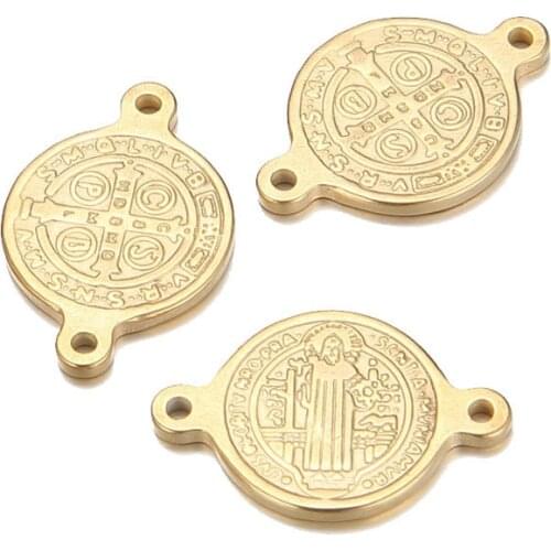 100% Stainless Steel 2 Hole St Benedict Medal Charm Connector Gold/Silver Color Metal San Saint Benedict Charms Wholesale 20pcs