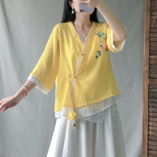 2021 chinese traditional cheongsam blouse shirts for women qipao floral print blouse asian style elegant chiffon blouse hanfu