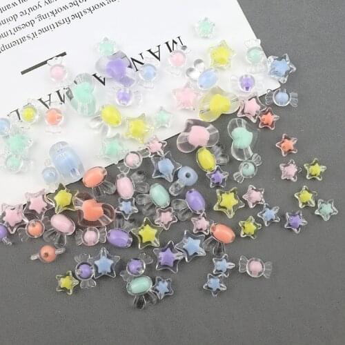 30pcs Acrylic Lucency Color Candy Heart Star Rabbit String Beads DIY Craft Arts Earring Hair Accessories Bracelet Ornaments Bead