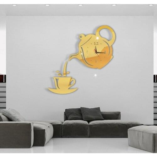 3D Wall Clock Acrylic Coffee Cup Teapots Perfect Art Decorate Modern Wall Hanging Clock For Home MAZI888