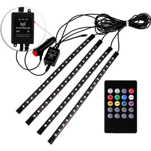 4Pcs Car Atmosphere Lamp Remote Control RGB LED Strip Lights 12V Auto Decoration Interior Music Rhythm Light