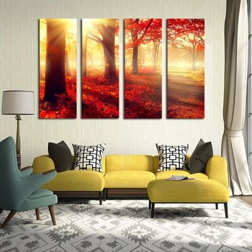 4pcs (no frame) Red Trees Diamond Painting Cross Stitch 5D Diy Diamond Embroidery, Diamond Mosaic Full Resin Kits Home Decor