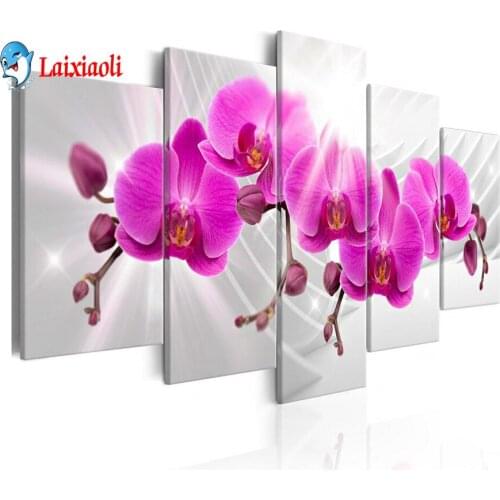 Pink orchid 5d diy Diamond painting beautiful flower diamond mosaic Diamond Embroidery full drill square rhinestones 5 pcs,decor