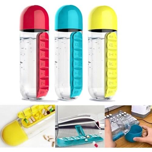 600ml Sport Water Bottle with Pillbox Plastic Drink Bottle for Drinking Tea Mug Outdoor Sport Camping Supplies Coffee Tools