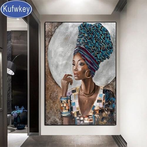 Abstract African Girl Graffiti Art 5d diy diamond painting square diamond embroidery round of drill mosaic African Portrait