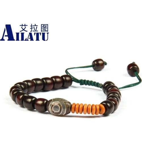 Ailatu Religion Jewelry Tibetan Unisex Dzi Eye Yoga Meditation Ethnic Macrame Bracelet Flatbed Wood Beads Buddha Bracelets
