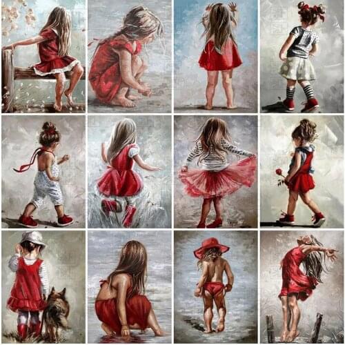 Diamond Painting Portrait Girl Back Picture Full Square Embroidery Black and Red Style Rhinestone Mosaic Manual Hobby Wall Art