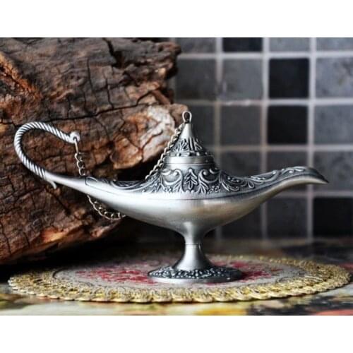 Longer 22CM Silver Rare Legend A*laddin Magic Genie Light Lamp Pot Russian tea Pot Al--addin Pakistan lamp Decoration BRASS