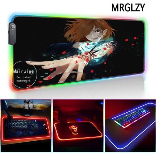 MRGLZY Anime Jujutsu Kaisen LED Light RGB Gamer Kugisaki Nobara Large Mouse Pad DeskMat Gaming Accessories for Laptop Keyboard