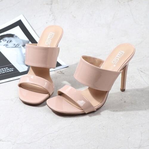 Womens Shoes Patent Leather Sandals Female Summer 10CM Thin Heel Open Toe Sexy High-heeled Outdoor Casual Shoes New Large Size