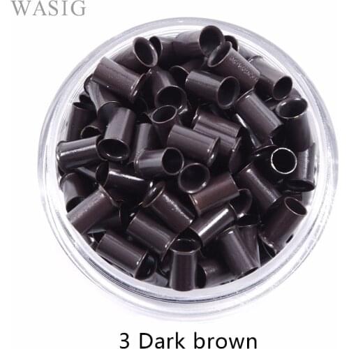 1000Pcs 3.4*3.0* 6mm 3.5mm Flare Euro Lock Copper Tubes Micro Rings Links Beads for Stick I Tip Hair Extensions 3# Dark Brown