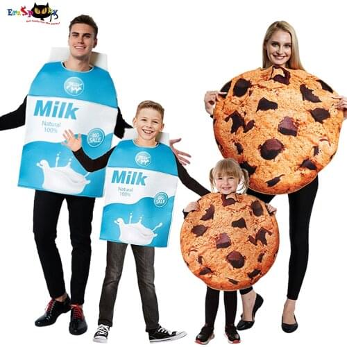 Eraspooky Funny Food Milk Cookies Cosplay Halloween Costumes For Adult Women Kids Christmas Party Group Family Matching Outfits
